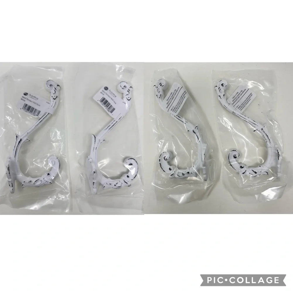 LOWEST with $4.99 Shipping Dritz Home NWT Metal Baroque Wall Hook White Set of 4